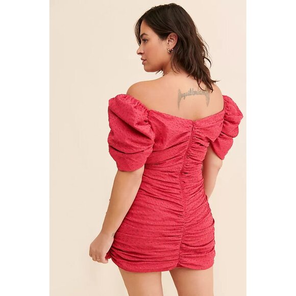 Anthropologie Hutch Pink Ruched Puff Sleeve Mini Dress Size 2 - 2465 - Picture 3 of 15